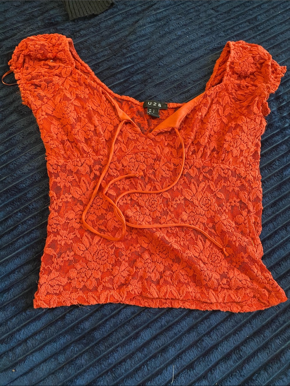 Orange Lace Tie-Front Women's Top